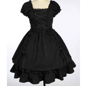 Black Lace Cotton Sleeveless Ruffled Gothic Lolita Dress